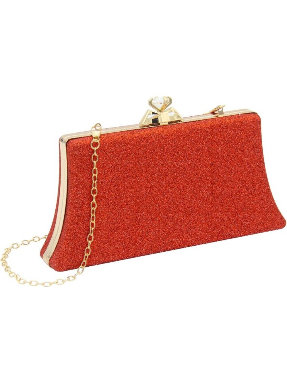 Women's Red Sparkling Pleated Silver V Trim Envelope Chain Evening Bag Clutch